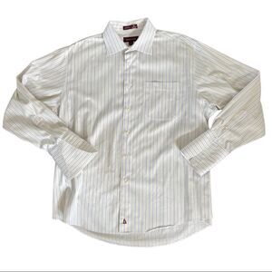 Nordstrom White Button Down Striped Shirt French Cuffs Cotton Wrinkle Free 16.5